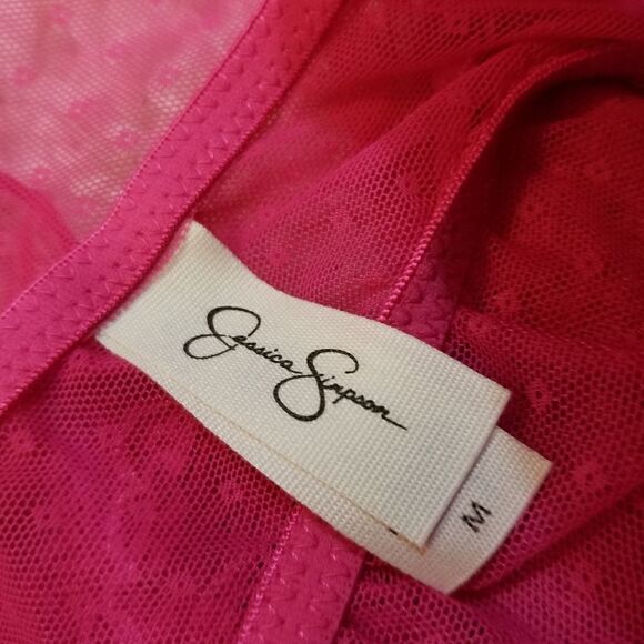Jessica Simpson Babydoll Pink Mesh & Lace Racerback Nightie Size Medium - Picture 10 of 13